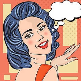 藍發(fā)美女歐美卡通海報漫畫風格人物矢量