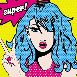 藍發(fā)美女歐美卡通海報漫畫風格人物矢量素材