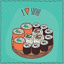 紫菜三文魚(yú)壽司矢量插畫(huà)