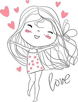 簡筆畫可愛的小女生插畫