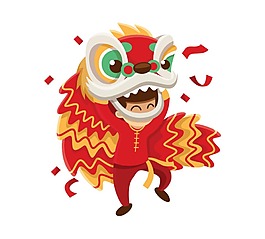手繪春節(jié)舞獅元素