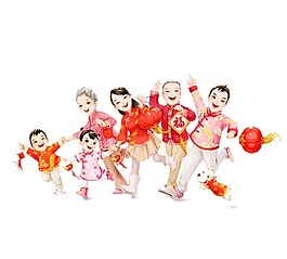 手繪春節(jié)家人元素