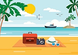 沙灘旅游矢量素材