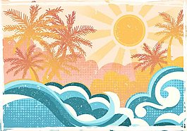 太陽椰子樹矢量素材