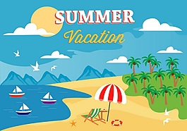 夏天沙灘矢量度假矢量素材