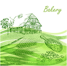 手繪綠色小木屋插畫