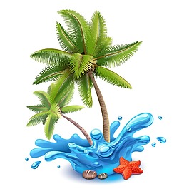 手繪大海椰樹元素