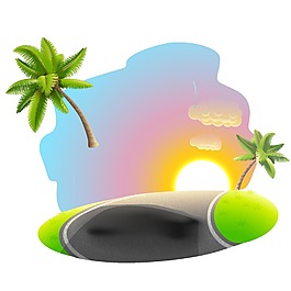 手繪大海落日元素