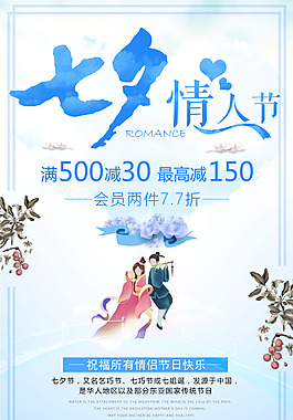 藍(lán)色七夕情人節(jié)宣傳海報(bào)