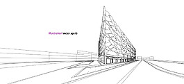 手繪線條創意建筑插畫
