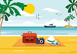 夏日沙灘清爽矢量背景