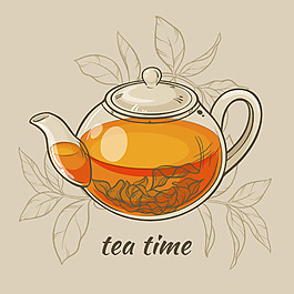手繪清新玻璃茶壺插畫
