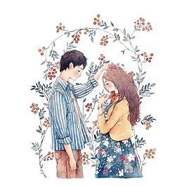小清新手繪情侶png免扣元素