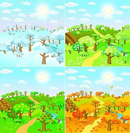 春夏秋冬的自然風(fēng)景插畫