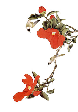 水彩紅色花朵png免扣元素