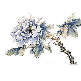 藍(lán)色復(fù)古牡丹花png免扣元素