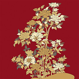 金色花束紅色背景圖