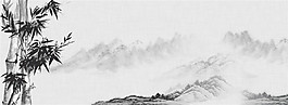 水墨遠山竹子背景圖