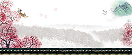 水墨桃花花紋背景圖