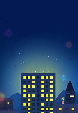 手繪建筑夜晚H5背景素材