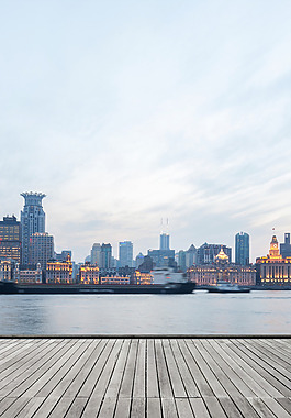 唯美城市建筑大海H5背景素材
