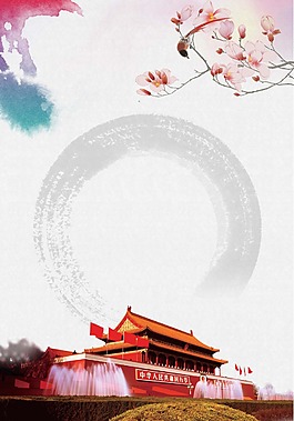 水墨天空门玉兰花背景