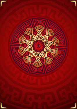 红色花纹几何边框背景