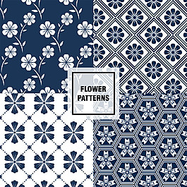 深藍(lán)色花朵無縫背景圖