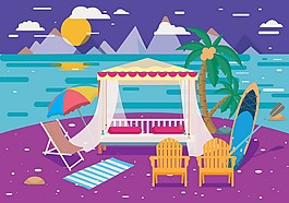 海邊沙發(fā)座椅矢量素材
