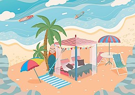 夏天沙灘度假矢量素材