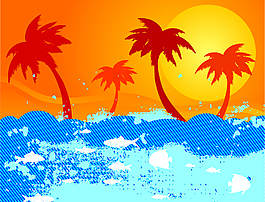 夏季椰子樹熱浪素材