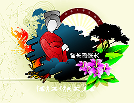 卡通篮子花纹花卉背景素材