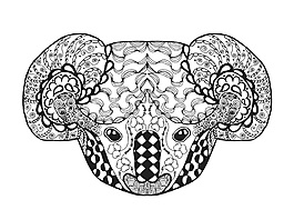 考拉動(dòng)物黑白線(xiàn)稿紋身圖案印花矢量