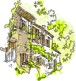 手繪鄉村建筑插畫