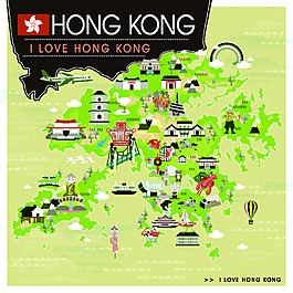 香港旅游旅行扁平化矢量素材