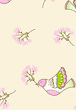 卡通文藝?guó)B與花矢量背景素材