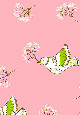 卡通花與鳥矢量背景素材
