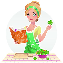 料理時尚美麗的女性高質量矢量圖
