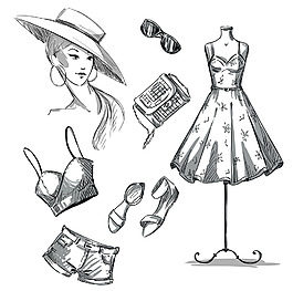 黑色時(shí)尚女性造型服裝設(shè)計(jì)草圖