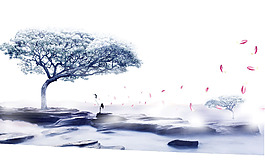 夢幻雪地花瓣元素