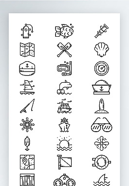 海洋設施UI線性擬物圖標矢量AI素材icon