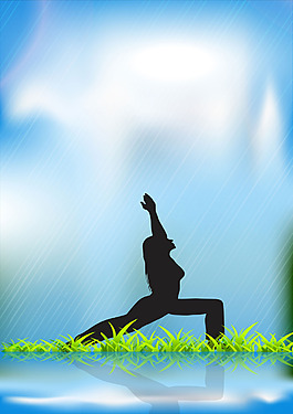 美女鍛煉細雨藍色背景