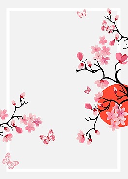 中國風落日花朵背景
