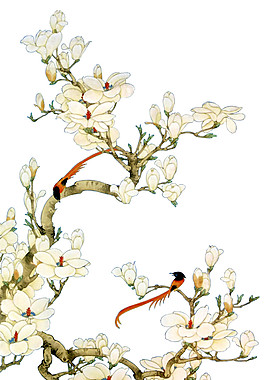 花枝小鳥國(guó)畫PNG元素