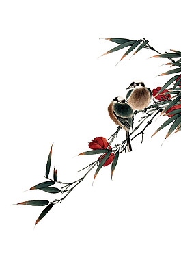 中國風竹枝上的小鳥PNG元素