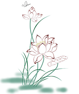 簡(jiǎn)約荷花國(guó)畫PNG元素圖