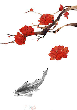 各種花朵小鳥蝴蝶國畫PNG元素