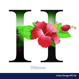 熱帶花卉大紅色英文字母字體設(shè)計(jì)