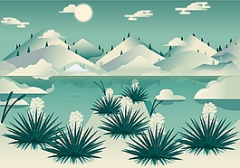 綠色海邊風景素材