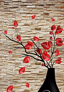 紅葉花瓶簡潔大氣背景墻